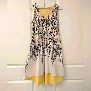 Black white yellow high low dress - size 4 petite